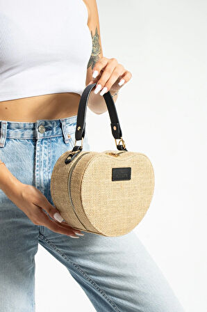 Hasır El Çantası Ve Omuz Çantası Kalpli Çanta