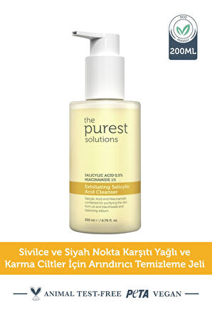The Purest Solutions Yağlı Ve Karma Ciltler Için Siyah Nokta ve Sivilce Karşıtı Temizleme Jeli 200 Ml