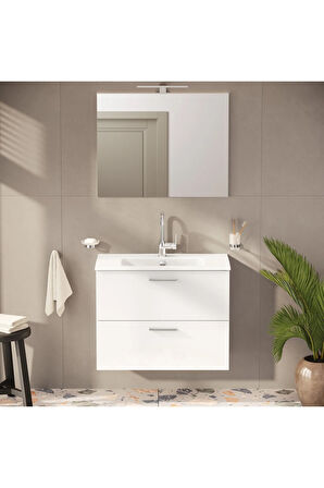 Mia 75024 Banyo Dolabı Seti, Çekmeceli, 80 Cm, Parlak Beyaz