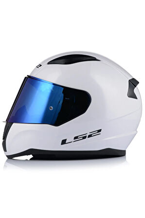 Rapıd 2 Beyaz Kapalı Motosiklet Kaskı Mavi Camlı