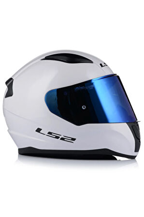 Rapıd 2 Beyaz Kapalı Motosiklet Kaskı Mavi Camlı