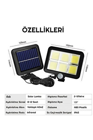 Suya Dayanıklı Solar Şarjlı Güneş Enerjili Hareket Sensörlü Duvar Lambası Bahçe Aydınlatma Lamba