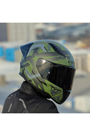 Rapid 2 Thunder Birds Race Full Face Motosiklet Kaskı Yarış Spoiler Siyah Vizörlü