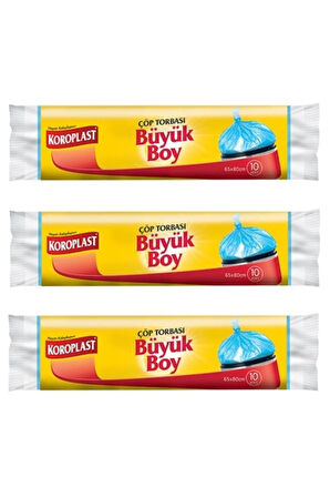 Güçlü Büyük Boy Çöp Torbası 10'lu 3 Paket 65x80 cm