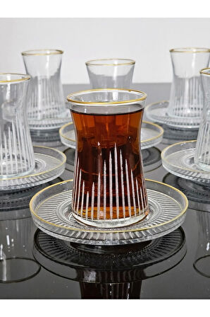Dream Glass Çay Seti Elysia Tabaklı 12 Parça Gold Yaldızlı