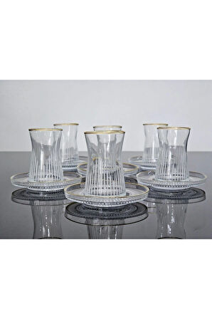 Dream Glass Çay Seti Elysia Tabaklı 12 Parça Gold Yaldızlı