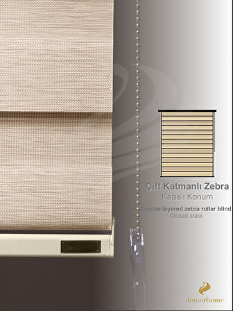 Demor Home Krem Rengi Yüksek Kalite Bambu Zebra, Mekanize Perde
