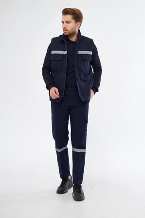 Safety Yelek Pantolon 7/7 Gabardin %100 Pamuk Kapitoneli Reflektörlü Kışlık Lacivert