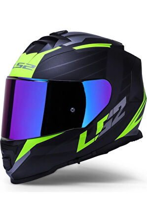 Storm 2 Nerve Neon Sarı  Kapalı Motosiklet Kaskı Gökküşağı Camlı