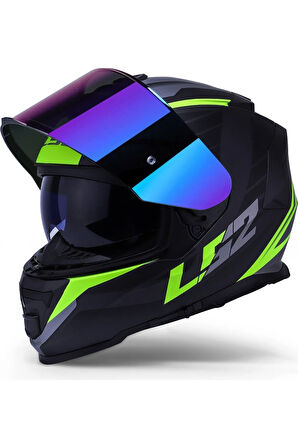 Storm 2 Nerve Neon Sarı  Kapalı Motosiklet Kaskı Gökküşağı Camlı