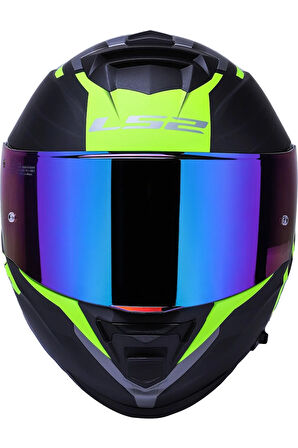 Storm 2 Nerve Neon Sarı  Kapalı Motosiklet Kaskı Gökküşağı Camlı