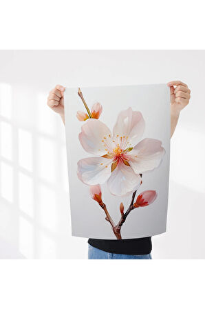 Çerçevesiz Poster Badem Çiçeği Kırmızı Tomurcuklu