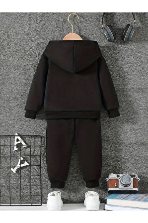 Kız Çocuk Love Gırl Baskılı Kapüşonlu Sweatshirt Eşofman Takımı