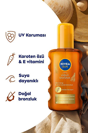 SUN Güneş Koruyucu Nemlendirici Vücut Spreyi SPF50 200ml, Karoten Bronzlaştırıcı Güneş Yağı 200ml