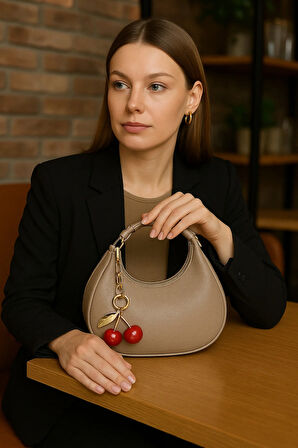 Kiraz Charm Detaylı Omuz Çantası Mini Şık Model