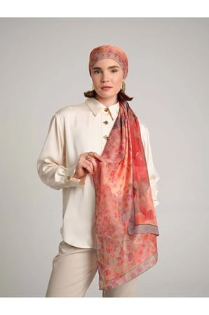 Ayshara Şakayık Çift Taraflı Şal Çiçek Desenli Turuncu 72x190 cm
