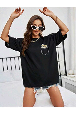 Unisex Pamuk Bisiklet Yaka  Oversize T-shirt
