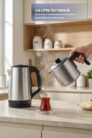 Sinbo STM-5850 Elektrikli Çay Makinesi 1500W Paslanmaz Çelik Çaycı 1.8L 2in1 Çay Makinesi