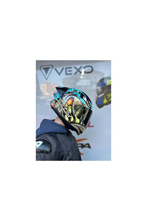 Rapıd 2 Neo Mavi-mor Kask Spoiler Gold Vizör