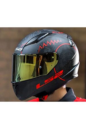 Rapıd 2 Takaroa Mat Siyah-Kırmızı Fullface Motosiklet Kaskı Gold Camlı