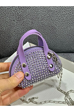 Taşlı Mini Çapraz Çanta Zincir Askılı 10x7 Cm