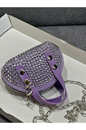 Taşlı Mini Çapraz Çanta Zincir Askılı 10x7 Cm