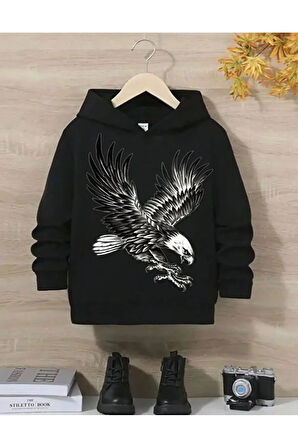 Erkek Çocuk Aslan Baskılı Kapüşonlu Sweatshirt