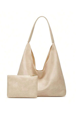 Kadın Omuz Çantası Büyük Kapasiteli Çok Yönlü yumuşak deri yavrulu cüzdanlı salaş çanta