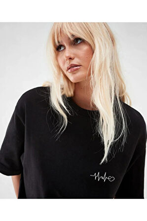 Unisex Siyah Bisiklet Yaka Oversize T-shirt