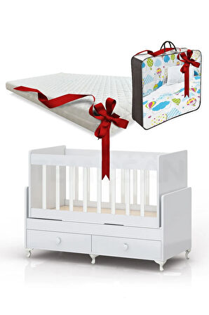 Anne Yanı Sallanır Bebek Beşiği, Gri Uyku Setli, Yataklı, Çekmeceli 60 X 120