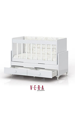 Anne Yanı Sallanır Bebek Beşiği, Gri Uyku Setli, Yataklı, Çekmeceli 60 X 120