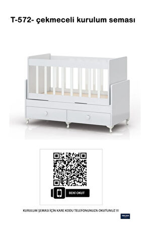 Anne Yanı Sallanır Bebek Beşiği, Gri Uyku Setli, Yataklı, Çekmeceli 60 X 120