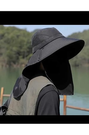 Güneş Koruyuculu Nefes Alabilen Maskeli Ve Boyun Kapaklı Geniş Kenarlı Balıkçı Şapkası