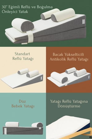 SABY 5 in 1 Modüler Bebek Reflü Yatağı – Antikolik - Düz Yatış - 30° Açılı Reflü Yatağı
