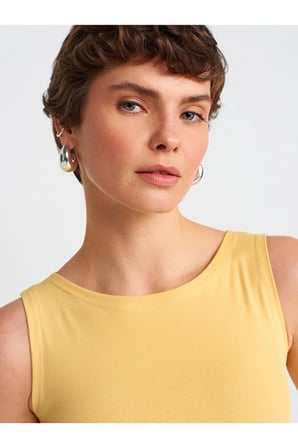 20868 Kayık Yaka Kolsuz Top-Saks