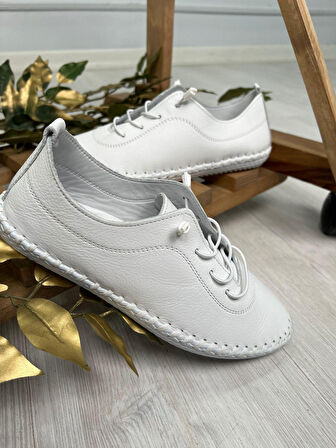 Derinyus %100 Hakiki Deri Çarık - Beyaz