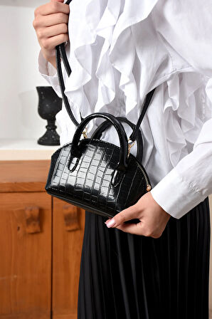 Lüks Tasarımlı Çapraz Çanta Timsah Deri Baskılı