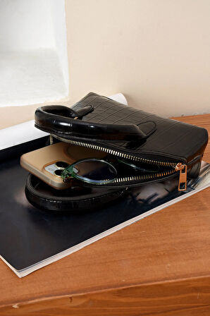 Lüks Tasarımlı Çapraz Çanta Timsah Deri Baskılı