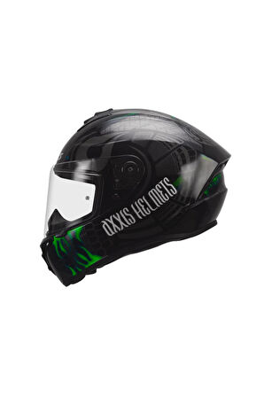 Axxıs Draken S Maori Devil B6 Matt Green Kapalı Motosiklet Kaskı + Yedek Siyah Vizör