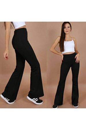 Taytium Kadın Siyah Fitilli Ispanyol Paça Toparlayıcı Tayt