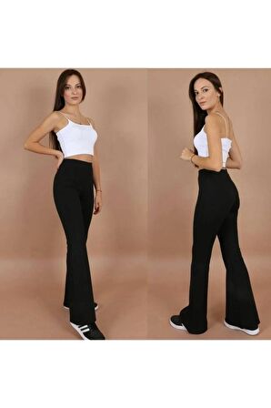 Taytium Kadın Siyah Fitilli Ispanyol Paça Toparlayıcı Tayt