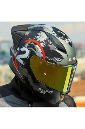 RAPID 2 RACE CIRCLE KAPALI MOTOSİKLET KASKI MAT SİYAH-KIRMIZI GOLD CAM