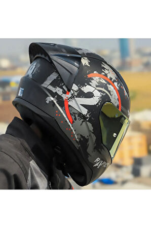 RAPID 2 RACE CIRCLE KAPALI MOTOSİKLET KASKI MAT SİYAH-KIRMIZI GOLD CAM