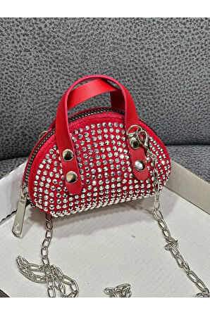 Taşlı Mini Çapraz Çanta Zincir Askılı 10x7 Cm