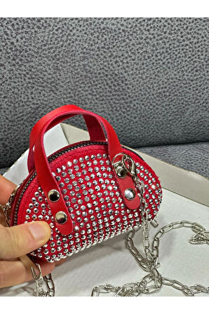 Taşlı Mini Çapraz Çanta Zincir Askılı 10x7 Cm