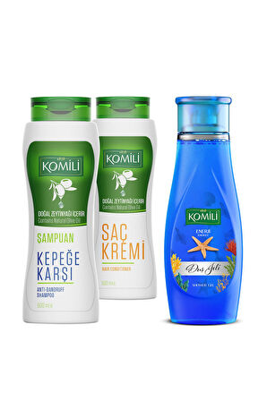 Kepeğe Karşı Etkili Zeytinyağlı Şampuan & Saç Kremi Duş Jeli Set - 3 X 500 ml