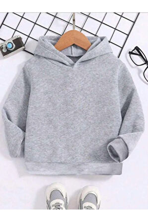 Kız\Erkek Çocuk Gri Bilardo Topu Sırt Baskılı Kapşonlu Sweatshirt