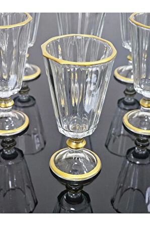Drem Glass 6'lı Kahve Yanı Flüt Su Bardağı Seti Renkli Gold Yaldızlı