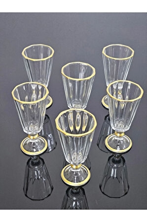 Drem Glass 6'lı Kahve Yanı Flüt Su Bardağı Seti Renkli Gold Yaldızlı
