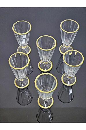 Drem Glass 6'lı Kahve Yanı Flüt Su Bardağı Seti Renkli Gold Yaldızlı